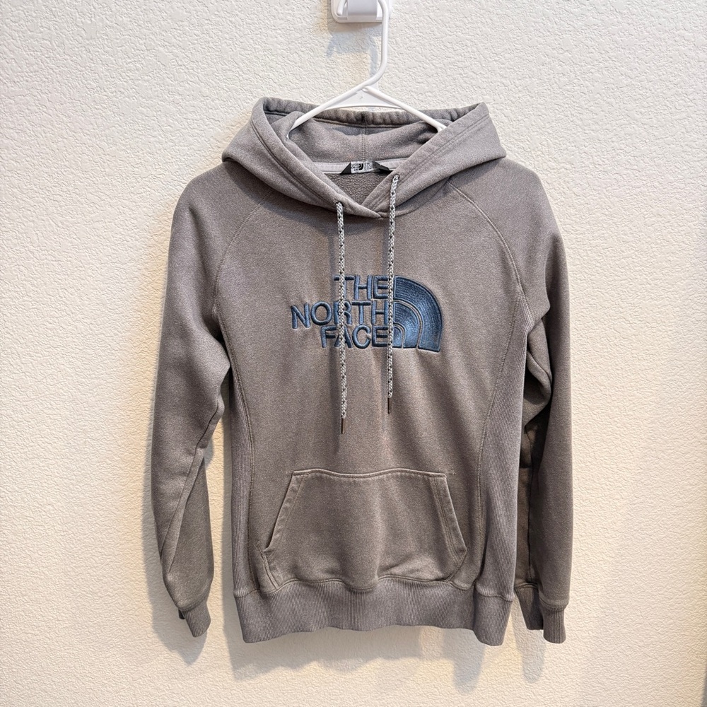 The North Face Gray Hoodie with Blue Logo